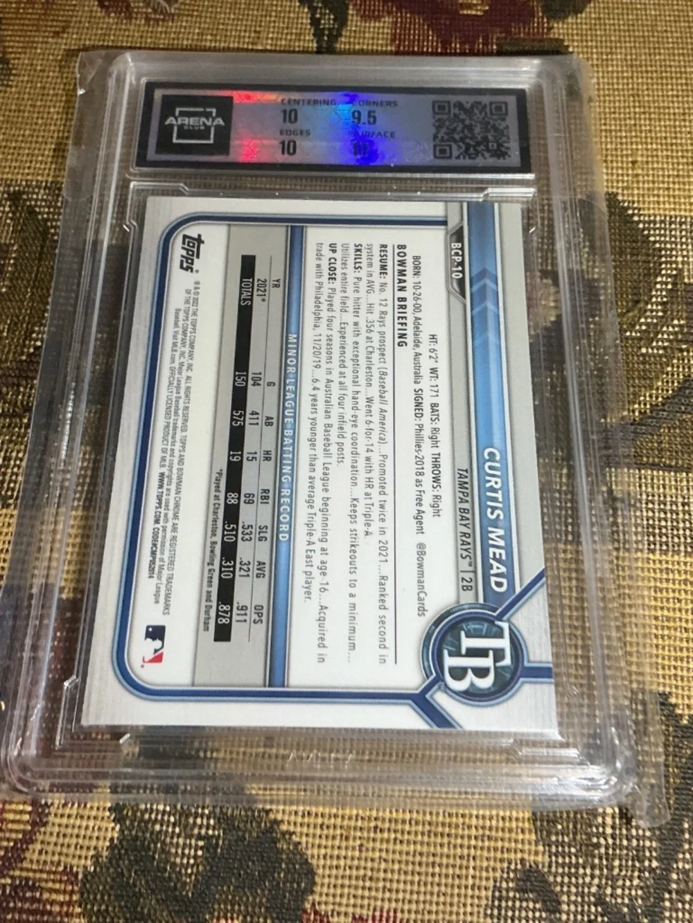 2022 Bowman Curtis Mead  mega box #BCP-10 graded rookie card Arena 10
